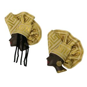 2 Vintage Jaretta Signed African American Women Brooches